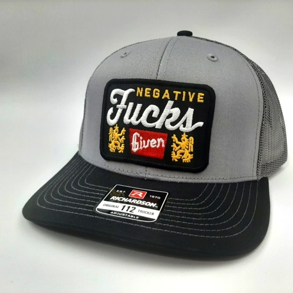 Richardson Other - Negative Fucks Given Richardson 112 Trucker Mesh Snapback Cap Hat Gray Black